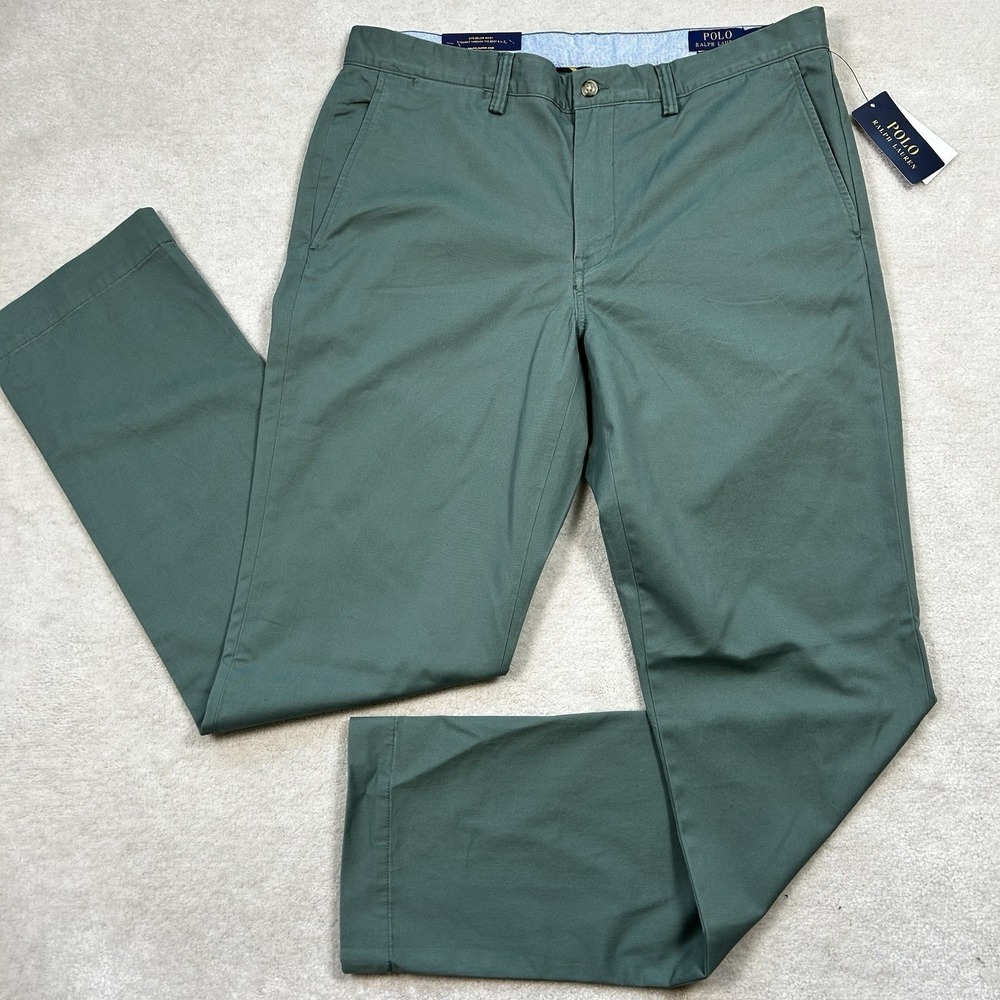 Polo Ralph Lauren Chino Pants Mens 34x34 Twill Straight Green Stretch Flat Front